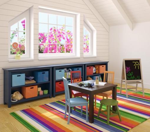 Many builders are offering “loft” spaces, and many homeowners are turning these areas into playrooms.
