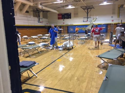 Emergency management officials on Wednesday night lined the gym at Princeton High School with cots so evacuees would have a place to sleep after an I-95 crash. 