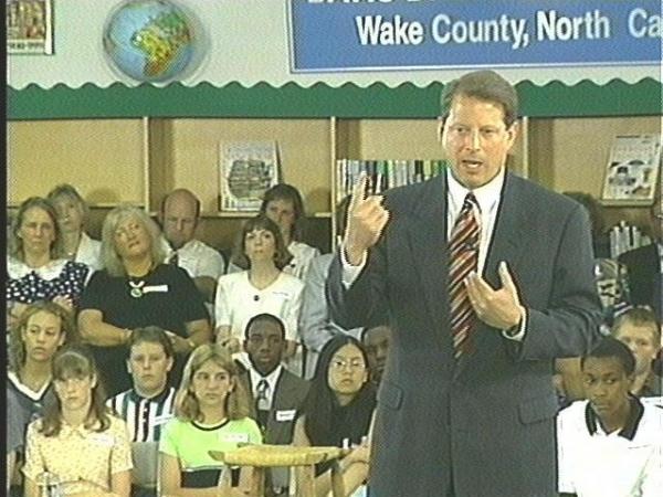 Vice President Al Gore addresses town meeting in Apex.