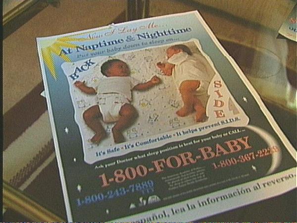 Flyers like this one urge parents to put their infants to sleep on their back