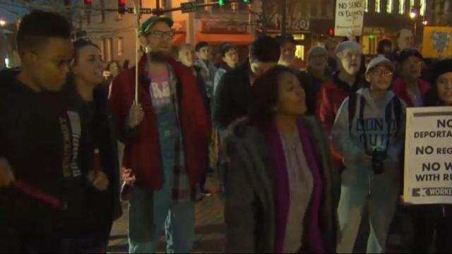 Anti-Trump protesters gather in Durham