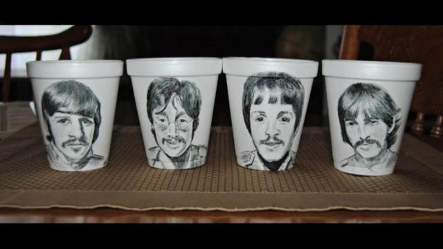 Styrofoam sketches fill artist's coffee breaks