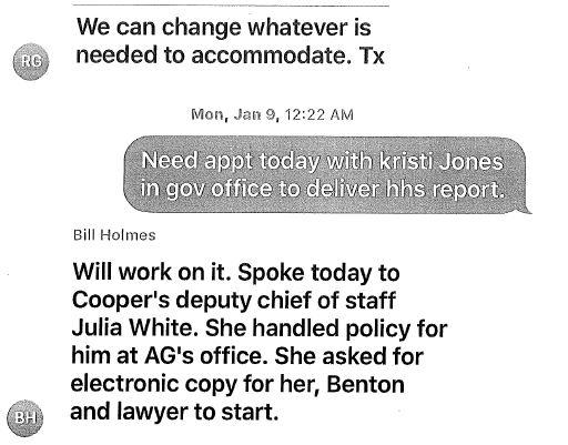 In this text string, State Auditor Beth Wood tells members of her staff to arrange a meeting with the governor's office. 