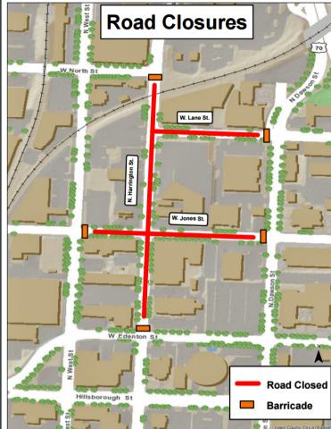 Roads that remain closed as of March, 19 following the massive downtown Raleigh fire