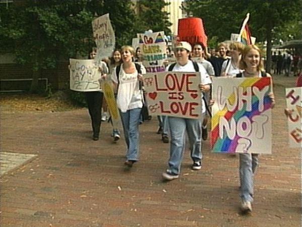 Students march around the UNC campus to express their open attitude about their sexuality.