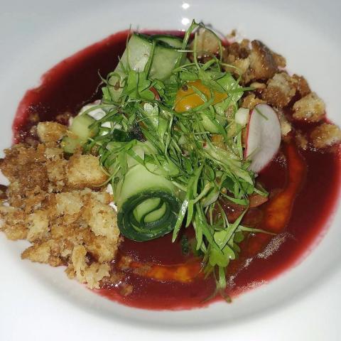 Troy Stauffer of City Club Raleigh's appetizer was a tomato consomme with bright vegetables.