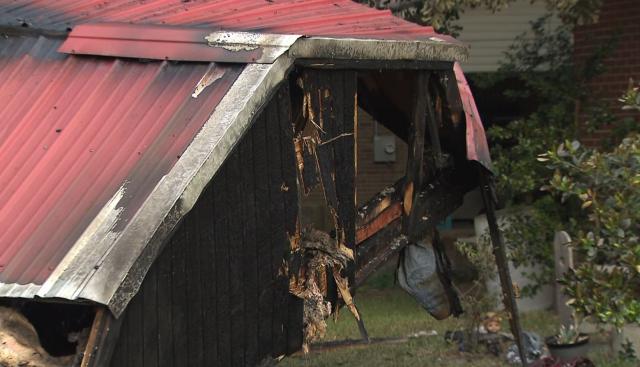 A shed in Fayetteville caught fire and burned down late Thursday night after a driver crashed into it. The driver was taken to the hospital in critical condition.