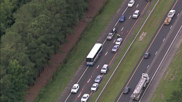 Sky 5 flies over wreck on Interstate 95 in Cumberland County