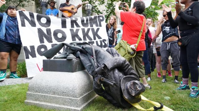 Protesters topple Confederate statue during Durham rally