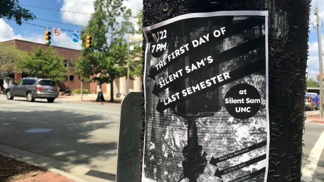 Flyers circulating the UNC-Chapel Hill campus indicate that a rally is planned for Tuesday evening at the university's Silent Sam statue.