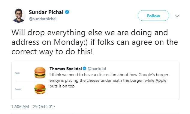 Google CEO addresses hamburger emoji debate