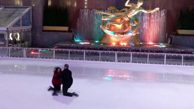 Woman falls in love, then falls on ice