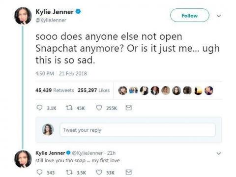 Snapchat stock loses $1.3 billion after Kylie Jenner tweet