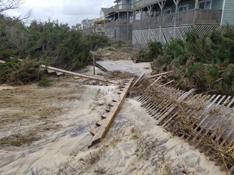 Photos and video from the Outer Banks community of Avon show flooded swimming pools and waves reaching the porches of beach homes.