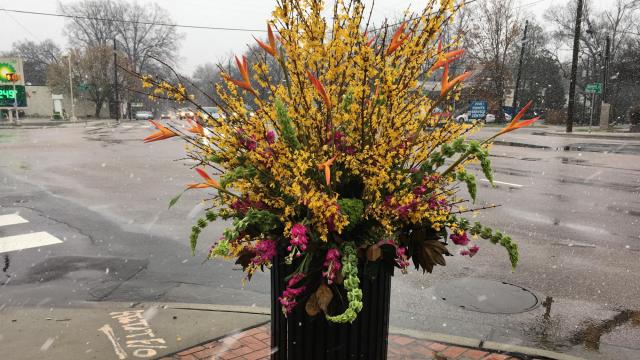 Why yes, that is a giant flower bouquet in a Raleigh trash can; here's who's behind it