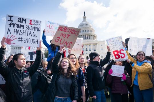A student-led gun control rally on Capitol Hill in Washington, March 14, 2018. Hoping to answer demands for action a month after the massacre in Parkland, Fla., the House approved modest legislation on Wednesday that would beef up school security without changes to the nation’s gun laws. (Erin Schaff/The New York Times)
