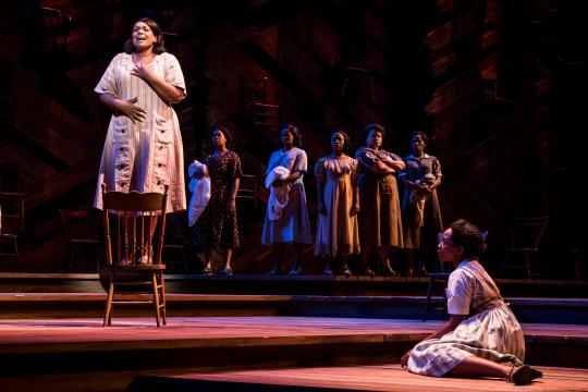 Carrie Compere (Sofia) and Adrianna Hicks (Celie) and the North American tour cast of THE COLOR
PURPLE. Photo by Matthew Murphy, 2017.