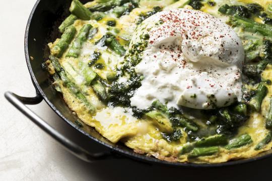 A Deluxe Asparagus Frittata, Topped With Burrata