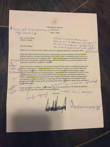 'OMG this is wrong!' Retired English teacher corrects a White House letter and sends it back