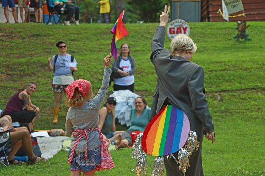 Rainbow tails and flags were a common sight at the Beaver Queen Pageant.
