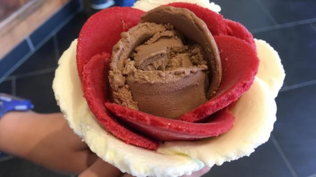 Take the Kids: Eat - Amorino in Raleigh turns gelato and sorbet into flowers on top of a cone