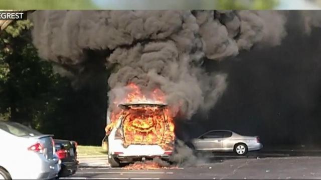 Car bursts into flames outside Raleigh Kroger