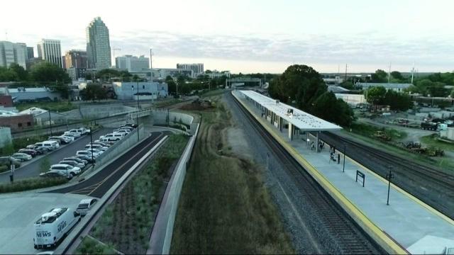Drone 5 flies over Raleigh Union Station