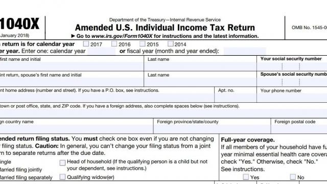 Form 1040. Screenshot from the Department of Treasury Internal Revenue Service.