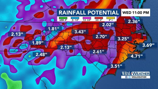 We have talked over the past few days during our forecasts that we are in line to see some pretty decent chances for showers and storms for Monday, Tuesday and Wednesday. Here's a look at how much rain we could possibly see in the state during that period. This is based off the American Model(GFS). Umbrellas will definitely come in handy over the next few days. @WRALWeather