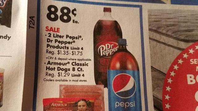 Pepsi & Dr. Pepper 2 ltrs. only 88 cents at Big Lots