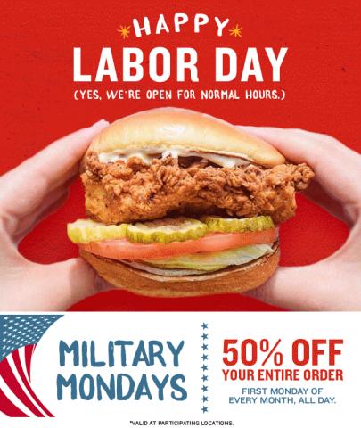 PDQ Military Offer: 50% off entire order TODAY!