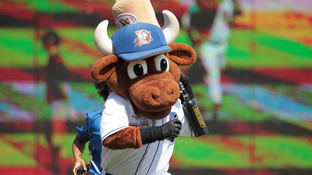 Wool E. Bull (00) Durham Bulls. The Durham Bulls close out their regular season play with a win at the DBAP on Labor Day 2018 over the Norfolk Tides 3-2 (Chris Baird/WRAL SportsFan).