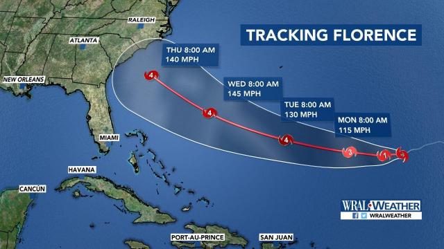 The possible forecast of Tropical Storm Florence as of 11 a.m. Saturday, Sept. 8.