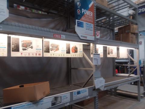 Generators selling out at local home improvement store (photo courtesy Teresa Smith)