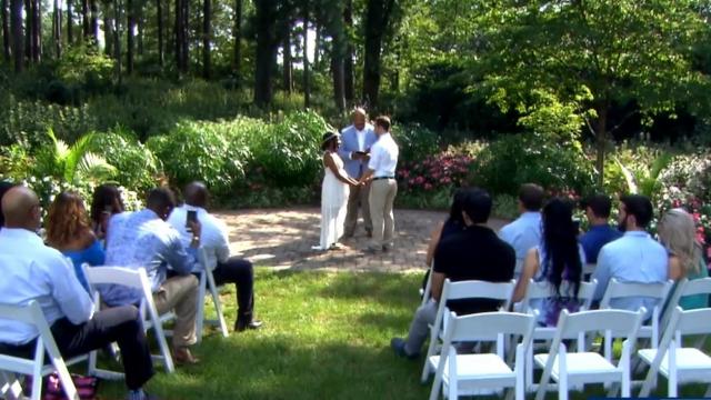 After Florence delays wedding, couple tie the knot at WRAL garden