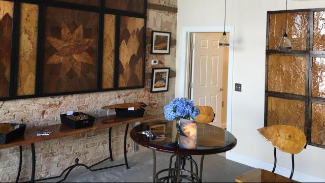 Artisan Leaf products are made with 100 percent natural tobacco leaves that formulate one-of-a-kind designs. Custom fabrications include bar tops, panels, tables and other furnishings and decor. (Photo Courtesy of Reggie Harrison, Artisan Leaf) 
