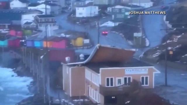 Raw: Winds blow roof off Canadian restaurant