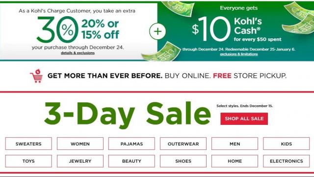 Kohl's Sale, 30% off coupon, $10 jewelry coupon, $10 Kohl's Cash