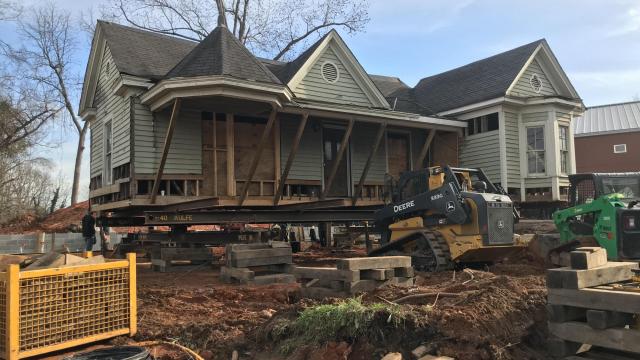 Preservation North Carolina is moving the Reverend Plummer T. Hall House, built in 1877, about 30 feet to a new foundation in Oberlin Village.