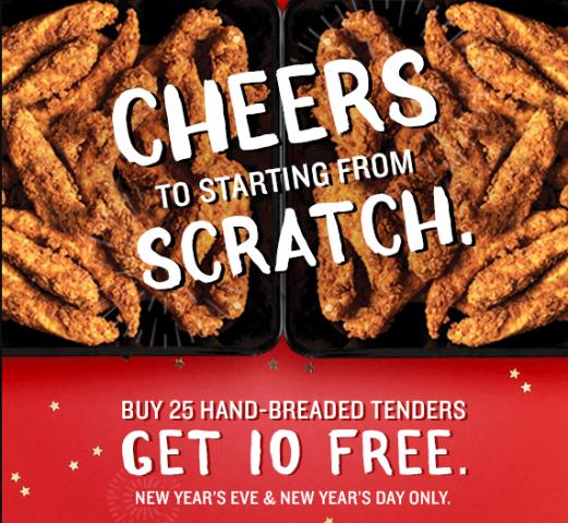 PDQ: 10 FREE Chicken Tenders when you buy 25 on New Year's Eve & Day