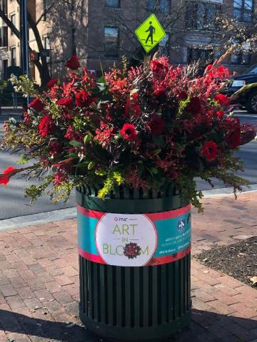 Trash Can Bouquet at Chapel Hill’s Peace and Justice Plaza, by Amy J. Wurster, Wednesday, March 6, 2019.
