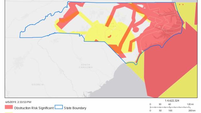 Map of NC's proposed wind farm ban: Red areas would be off limits under Senate Bill 377