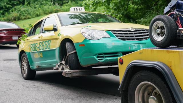 The taxi cab driven by Elhadji Mansour Seck after he was found slain inside the vehicle on June 13, 2019 shortly before 5 a.m.