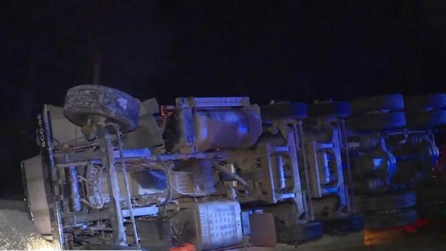 Dump truck overturns overnight at Raleigh construction site