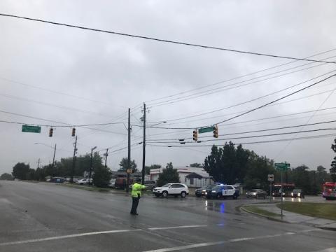 Raleigh police were directing traffic on Wilmington Street after thunderstorms knocked out power Tuesday afternoon.