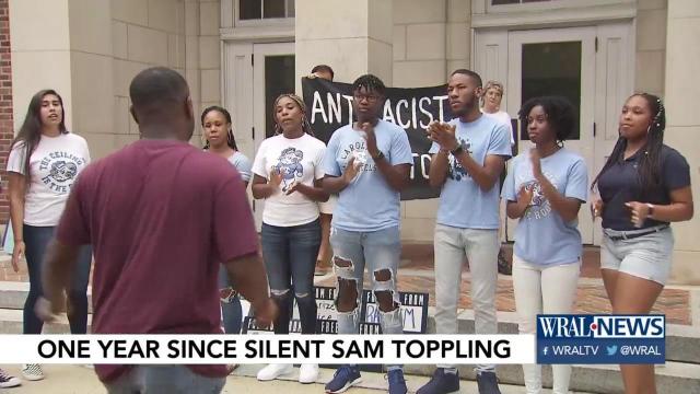 One year later, a much different scene at former location of Silent Sam