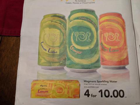 Wegmans sparkling water in ad through 10/12/19