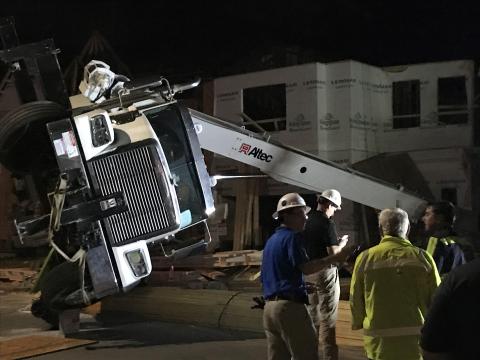 Crane overturns at construction site in Cary