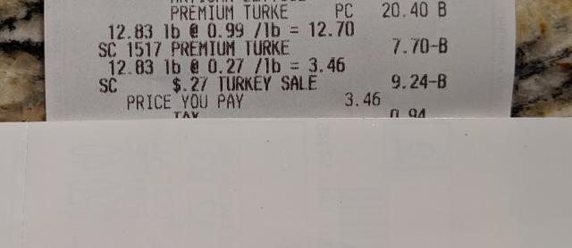 Harris Teeter turkey on receipt