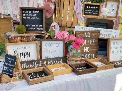 Cambridge Rose uses locally reclaimed materials to make wooden signs that feature her own creations and custom designs.
Courtesy: Cambridge Rose